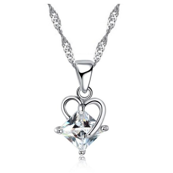 ★ Heart Necklace And Earrings 925 Sterling Silver Set Gift - Picture 2 of 3